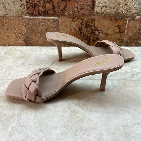 Mix No. 6 Braided Heeled Mules Women’s Size 9.5M Nude Slip-On Square Toe Sandals - Picture 6 of 11